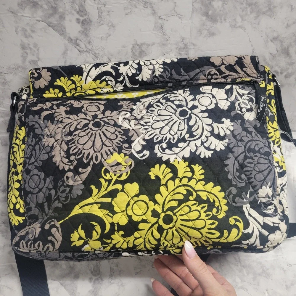 Vera Bradley Messenger Bag Provencal Quilted Cotton Floral Black Yellow Citron